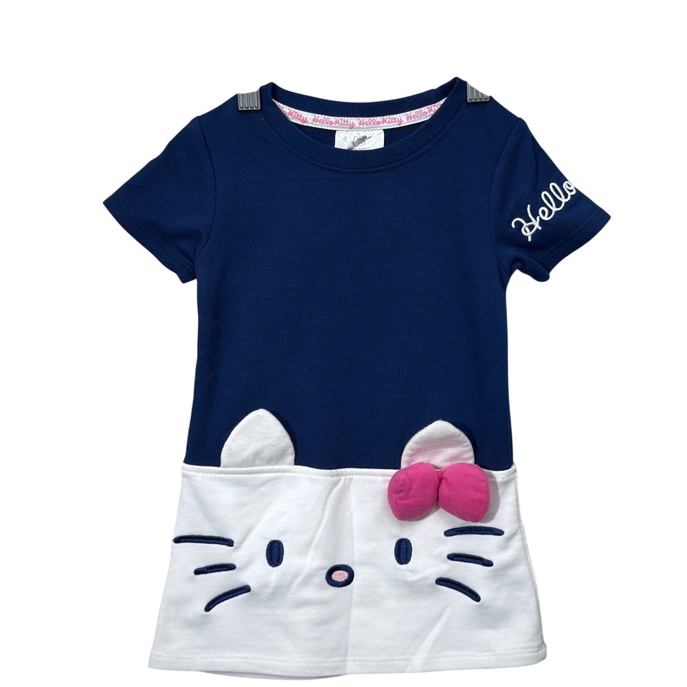 Sanrio Hello Kitty Dress Toddler 2T Navy Blue White Character 3D Bow Kawaii